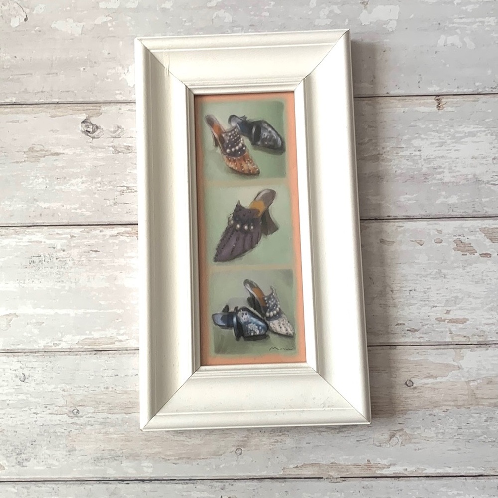 Home Decor Vintage Shoes Heels Art Print in White Frame Wall Art 8x13.5in